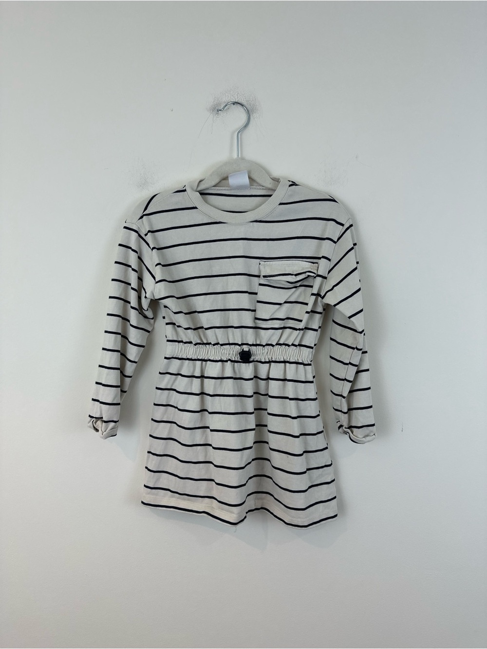 Zara Striped Long Sleeve Knit Dress Ivory & Black Kids Size 6
